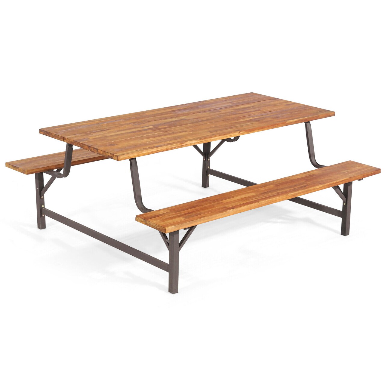 Natural Acacia Wood Patio Picnic Table And Bench Set 6-Person Outdoor